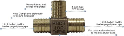Merrill Mfg RBDTNL100 تي شيرت بدون رصاص برونزي، 1 × 1 × 1 بوصة خرطوم بارب 3 اتجاهات، درجة البناء لأنابيب البولي in Kuwait