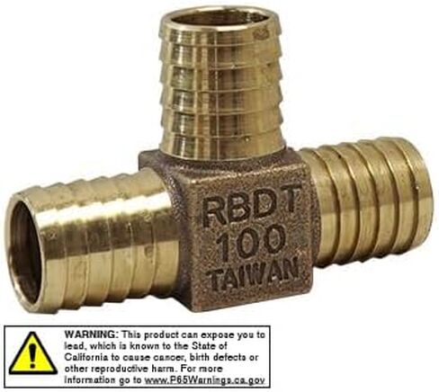 Merrill Mfg RBDTNL100 تي شيرت بدون رصاص برونزي، 1 × 1 × 1 بوصة خرطوم بارب 3 اتجاهات، درجة البناء لأنابيب البولي in Kuwait