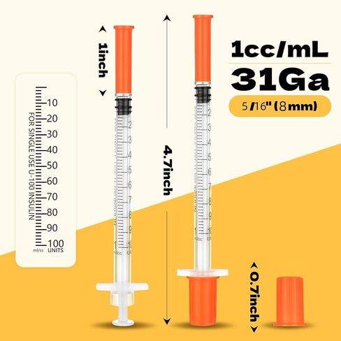 حقنة 1 مل بمقياس 31 5/16 بوصة، حقنة U-100/1cc للاستعمال مرة واحدة، 20 عبوة مغلفة بشكل فردي للتوزيع المختبري والصناعي والعلمي in Kuwait