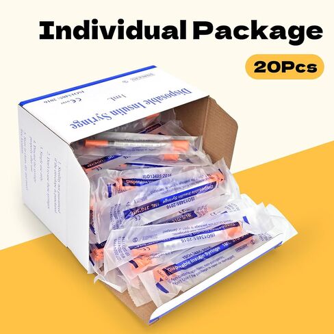 حقنة 1 مل بمقياس 31 5/16 بوصة، حقنة U-100/1cc للاستعمال مرة واحدة، 20 عبوة مغلفة بشكل فردي للتوزيع المختبري والصناعي والعلمي in Kuwait