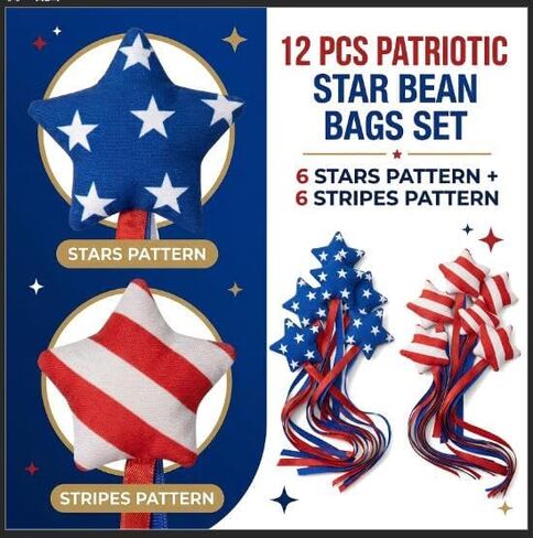 Ribbons Bean Bags for Toss,Patriotic Red Blue and White Mini Cornhole Bean Bag for 4th of July Tossing Independence Day Party Supplies in Kuwait