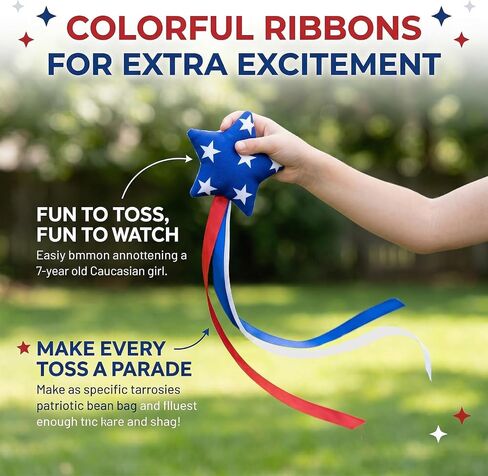 Ribbons Bean Bags for Toss,Patriotic Red Blue and White Mini Cornhole Bean Bag for 4th of July Tossing Independence Day Party Supplies in Kuwait
