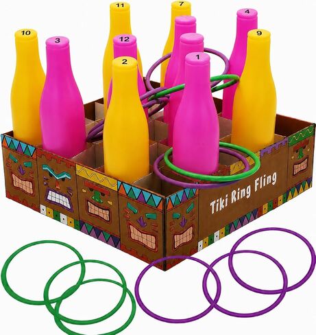 4E's Novelty Tiki Ring Fling Bottle Ring Toss Game Set for Party Games for Adults and Family, Beach Summer Hawaiian Luau Outdoor Indoor Game Activity in Kuwait