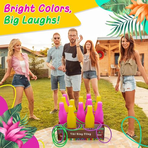 4E's Novelty Tiki Ring Fling Bottle Ring Toss Game Set for Party Games for Adults and Family, Beach Summer Hawaiian Luau Outdoor Indoor Game Activity in Kuwait