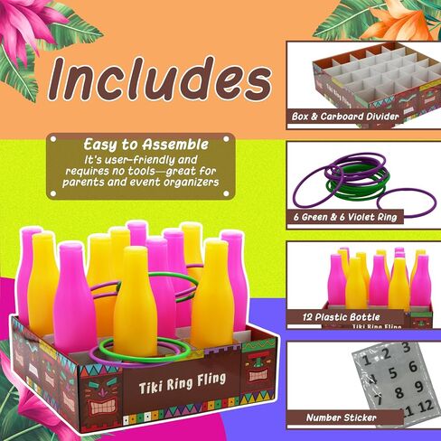 4E's Novelty Tiki Ring Fling Bottle Ring Toss Game Set for Party Games for Adults and Family, Beach Summer Hawaiian Luau Outdoor Indoor Game Activity in Kuwait