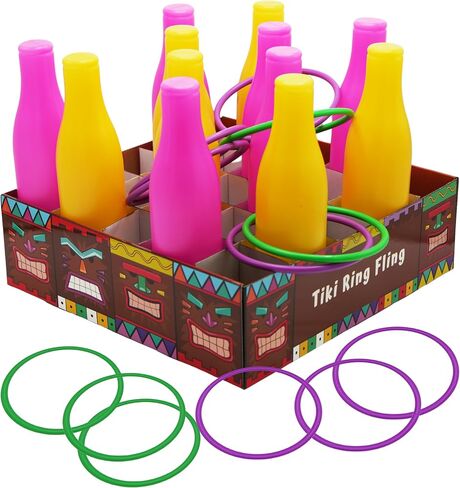 4E's Novelty Tiki Ring Fling Bottle Ring Toss Game Set for Party Games for Adults and Family, Beach Summer Hawaiian Luau Outdoor Indoor Game Activity in Kuwait