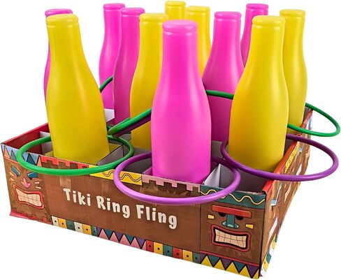 4E's Novelty Tiki Ring Fling Bottle Ring Toss Game Set for Party Games for Adults and Family, Beach Summer Hawaiian Luau Outdoor Indoor Game Activity in Kuwait