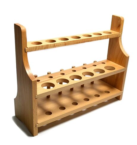 Laboratory Wood Test Tube Rack, 13 Hole, 6 Pin - 2 Shelves, Hole Size 20mm Lower - 26mm Upper - for Tall Test Tubes or stirrers - No Tip Design in Kuwait