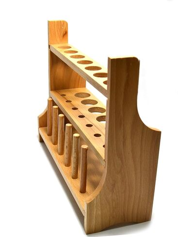 Laboratory Wood Test Tube Rack, 13 Hole, 6 Pin - 2 Shelves, Hole Size 20mm Lower - 26mm Upper - for Tall Test Tubes or stirrers - No Tip Design in Kuwait