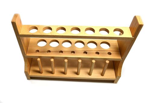 Laboratory Wood Test Tube Rack, 13 Hole, 6 Pin - 2 Shelves, Hole Size 20mm Lower - 26mm Upper - for Tall Test Tubes or stirrers - No Tip Design in Kuwait