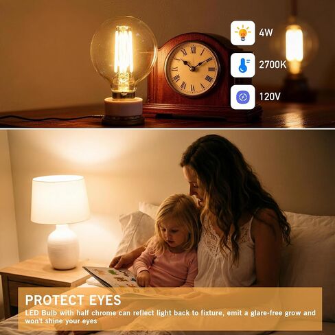 Dimmable Globe G16.5 E12 LED Bulb 40W(4W),Type G Bulb,Round Candelabra Light Bulbs for Ceiling Fan,Lamp,Chandelier,Sconce,Pendant,Warm White 2700K 400LM,Pack of 2 in Saudi Arabia
