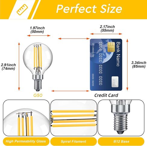 Dimmable Globe G16.5 E12 LED Bulb 40W(4W),Type G Bulb,Round Candelabra Light Bulbs for Ceiling Fan,Lamp,Chandelier,Sconce,Pendant,Warm White 2700K 400LM,Pack of 2 in Saudi Arabia
