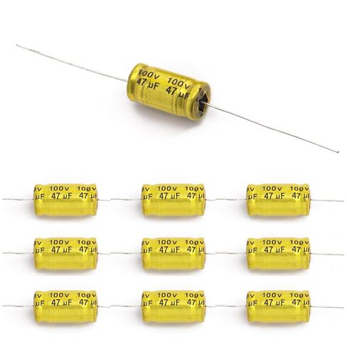 10 Pcs 47uF 100V Non-Polarized Axial Electrolytic Capacitors, 10x20mm Gold NP Audio Capacitor for Tweeter Crossover, Frequency Divider, DIY Speaker Repair in Kuwait