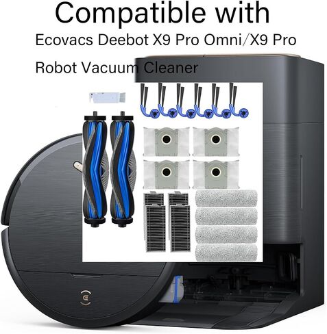 20 قطعة من الملحقات المتوافقة مع المكنسة الكهربائية الروبوتية Ecovacs Deebot X9 Pro Omni/X9 Pro، تتضمن الأجزاء فرشتين رئيسيتين، 4 وسادات ممسحة دوارة، 4 مرشحات هيبا، 6 فرشاة جانبية، 4 أكياس غبار، 1 أداة نظيفة in Kuwait