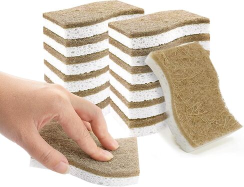 SetSail Kitchen Sponges,12 Pack Biodegradable Cellulose Natural Dish Sponges Non Scratch Cleaning Power Coconut Cellulose Eco Kitchen Sponges for Washing Dishes,Pans Bathroom Kitchen Cleaning, Brown in Kuwait