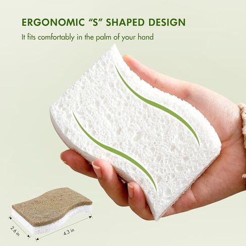 SetSail Kitchen Sponges,12 Pack Biodegradable Cellulose Natural Dish Sponges Non Scratch Cleaning Power Coconut Cellulose Eco Kitchen Sponges for Washing Dishes,Pans Bathroom Kitchen Cleaning, Brown in Kuwait
