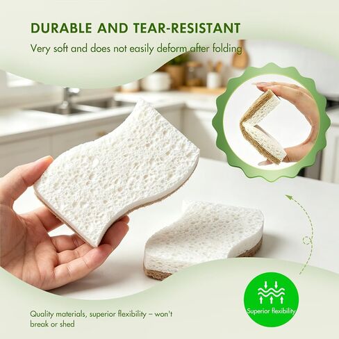 SetSail Kitchen Sponges,12 Pack Biodegradable Cellulose Natural Dish Sponges Non Scratch Cleaning Power Coconut Cellulose Eco Kitchen Sponges for Washing Dishes,Pans Bathroom Kitchen Cleaning, Brown in Kuwait