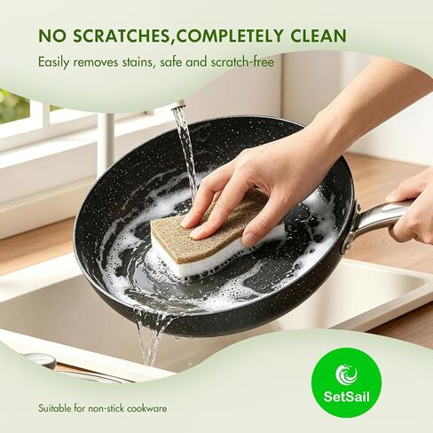SetSail Kitchen Sponges,12 Pack Biodegradable Cellulose Natural Dish Sponges Non Scratch Cleaning Power Coconut Cellulose Eco Kitchen Sponges for Washing Dishes,Pans Bathroom Kitchen Cleaning, Brown in Kuwait