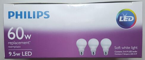 Philips 60 Watt Equivalent 9.5 Watts A19 LED Light Bulb, Dimmable, Warm Glow, Suitable for Damp Locations, 3-Pack in Kuwait
