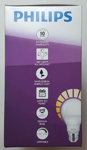Philips 60 Watt Equivalent 9.5 Watts A19 LED Light Bulb, Dimmable, Warm Glow, Suitable for Damp Locations, 3-Pack in Kuwait