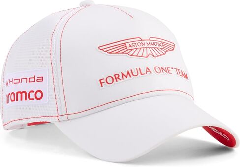قبعة PUMA Aston Martin Lance Stroll Canadian GP - بيضاء - مقاس واحد | حافة منحنية مع قفل خلفي قابل للتعديل، تتميز بنمط منقوش بالحرارة على التاج والقناع، لأي متحمس للفورمولا 1 in Kuwait