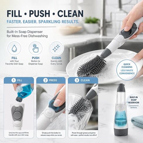 Soap Dispensing Brush Cleaner for Kitchenware, 2 Pack | BPA Free Silicone Bristles, Glassware, Mugs, Plates, Portable, Multi-Purpose Cleaning in Kuwait