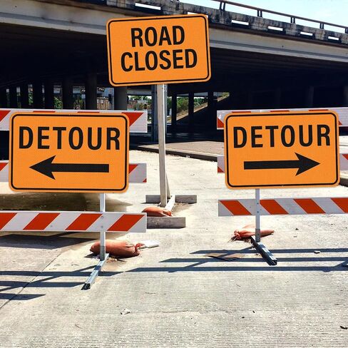 3 PCS Road Closed Sign Detour Sign with Right Left Arrow 18"×12" | Reflective Rust-Free Aluminum, Waterproof Metal, Large Traffic Signs Kit for Barricade, Construction, Parking Lot, Driveway in Kuwait