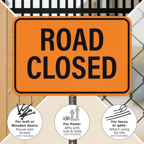 3 PCS Road Closed Sign Detour Sign with Right Left Arrow 18"×12" | Reflective Rust-Free Aluminum, Waterproof Metal, Large Traffic Signs Kit for Barricade, Construction, Parking Lot, Driveway in Kuwait