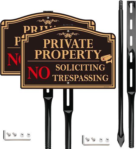 2Pack Private Property No Trespassing Sign with 36" Tall Metal Stake, 12" x 8" No Soliciting Sign Aluminum, Easy Installation, Reflective in Kuwait