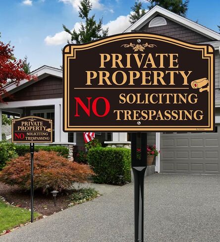 2Pack Private Property No Trespassing Sign with 36" Tall Metal Stake, 12" x 8" No Soliciting Sign Aluminum, Easy Installation, Reflective in Kuwait