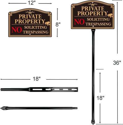 2Pack Private Property No Trespassing Sign with 36" Tall Metal Stake, 12" x 8" No Soliciting Sign Aluminum, Easy Installation, Reflective in Kuwait