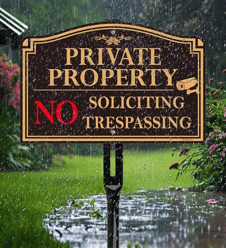 2Pack Private Property No Trespassing Sign with 36" Tall Metal Stake, 12" x 8" No Soliciting Sign Aluminum, Easy Installation, Reflective in Kuwait