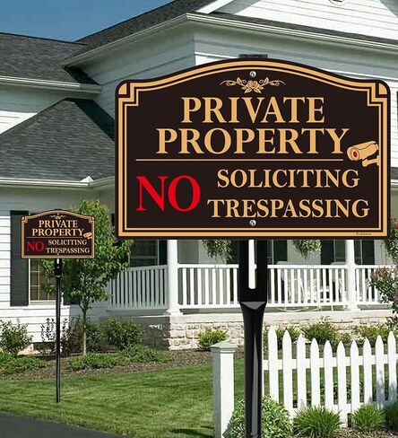 2Pack Private Property No Trespassing Sign with 36" Tall Metal Stake, 12" x 8" No Soliciting Sign Aluminum, Easy Installation, Reflective in Kuwait