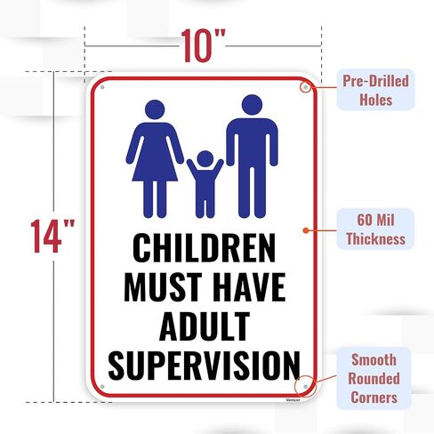 1PC Pool Safety Sign, 14 x 10 Inches - Aluminum - Adult Supervision Required Pool Rules Warning Signs in Kuwait