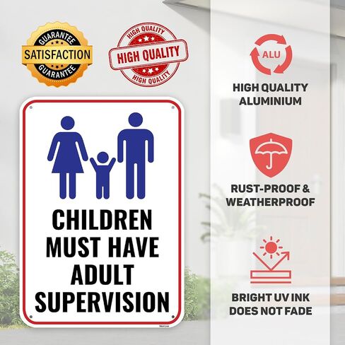 1PC Pool Safety Sign, 14 x 10 Inches - Aluminum - Adult Supervision Required Pool Rules Warning Signs in Kuwait
