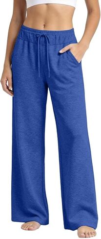 Nantdog المرأة واسعة الساق Sweatpants عالية الخصر الرباط فضفاض السراويل العرق مع جيوب مرنة لينة عارضة المسار السراويل in Kuwait