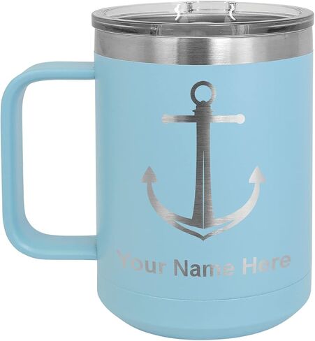 LaserGram 15oz Vacuum Insulated Coffee Mug, Boat Anchor, Personalized Engraving Included (Navy Blue) in Kuwait