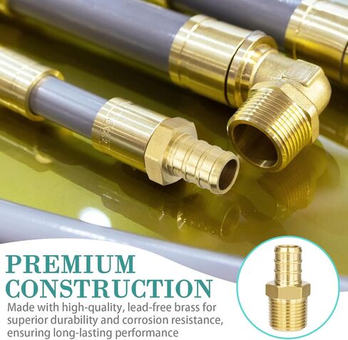 2-Pack Brass 1/2" PEX to 3/8" NPT Male Connector Fitting, Lead-Free Heavy-Duty in Kuwait