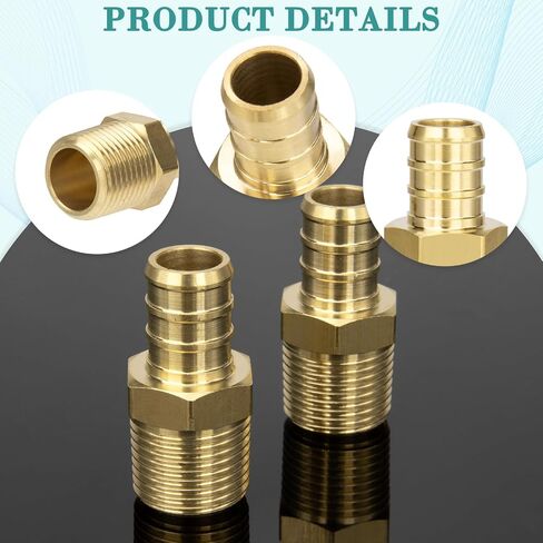2-Pack Brass 1/2" PEX to 3/8" NPT Male Connector Fitting, Lead-Free Heavy-Duty in Kuwait