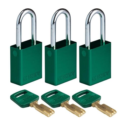 Brady SafeKey Lockout Padlock Aluminum Green 1.5" Steel Shkl Keyed Alike 3 Pk in Kuwait