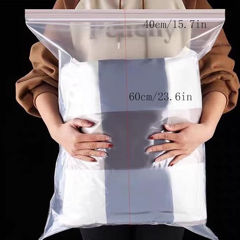 20Pcs Travel Clothes Storage Bags Clear Zip Lock Bags Resealable Large Plastic Luggage Pouch For Clothes, Storage, Towels and Organising 40 x 60cm in Kuwait
