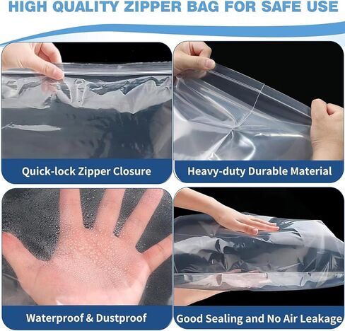 20Pcs Travel Clothes Storage Bags Clear Zip Lock Bags Resealable Large Plastic Luggage Pouch For Clothes, Storage, Towels and Organising 40 x 60cm in Kuwait