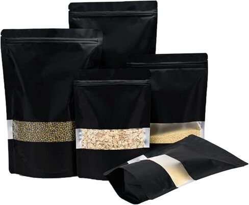 100 Pcs 4.7" x 7.9" Smell Proof Bags, Resealable Bags with Clear Window, Foil Pouch Black Stand Up Sealable Bags for Packaging in Kuwait