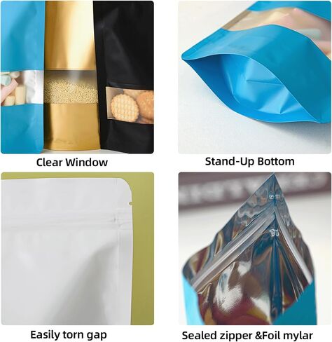 100 Pcs 4.7" x 7.9" Smell Proof Bags, Resealable Bags with Clear Window, Foil Pouch Black Stand Up Sealable Bags for Packaging in Kuwait