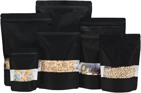 100 Pcs 4.7" x 7.9" Smell Proof Bags, Resealable Bags with Clear Window, Foil Pouch Black Stand Up Sealable Bags for Packaging in Kuwait
