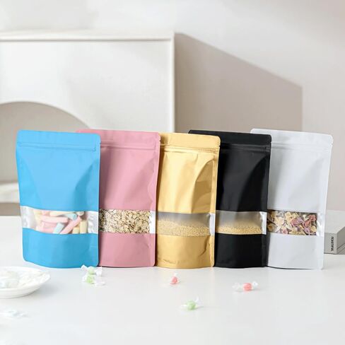 100 Pcs 4.7" x 7.9" Smell Proof Bags, Resealable Bags with Clear Window, Foil Pouch Black Stand Up Sealable Bags for Packaging in Kuwait