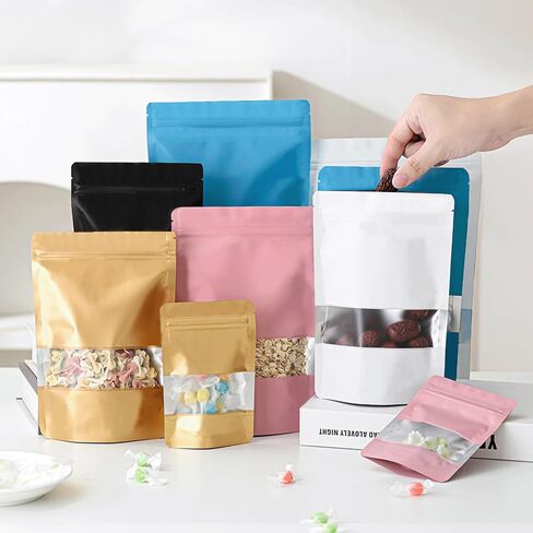 100 Pcs 4.7" x 7.9" Smell Proof Bags, Resealable Bags with Clear Window, Foil Pouch Black Stand Up Sealable Bags for Packaging in Kuwait