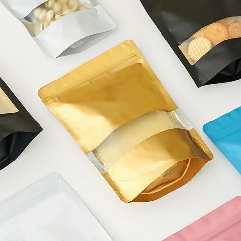 100 Pcs 4.7" x 7.9" Smell Proof Bags, Resealable Bags with Clear Window, Foil Pouch Black Stand Up Sealable Bags for Packaging in Kuwait