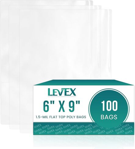 Levex - 6 × 9 بوصة (100 قطعة) سطح مسطح مفتوح النهاية - أكياس بولي شفافة سعة 1.5 مل للتغليف والشحن والتخزين والطعام (لا تحتوي الحقائب على ختم أو مطبوعات) in Kuwait