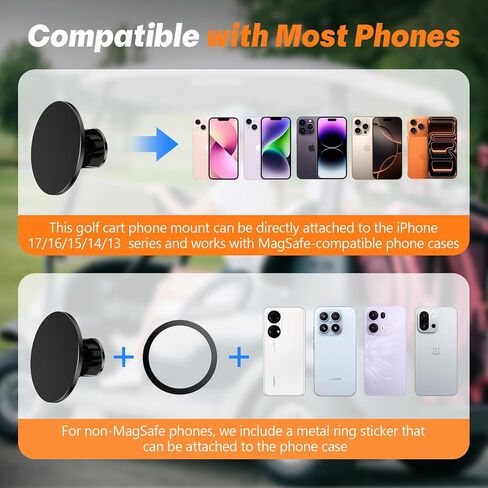 حامل هاتف عربة الجولف المغناطيسي القوي، حامل هاتف قابل للدوران 360 درجة، متوافق مع MagSafe iPhone 17/16/15/14/13 Pro/Max/Plus، ملحقات الجولف التي يجب اقتناؤها للاعبي الجولف الرجال in Kuwait